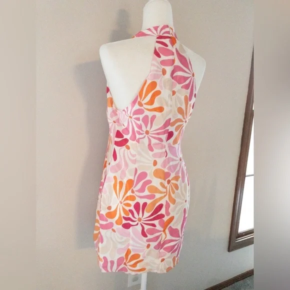 NEW Anthropologie Hutch Jones Halter Mini Dress Floral Orange Retro 70s Pink - Picture 8 of 10